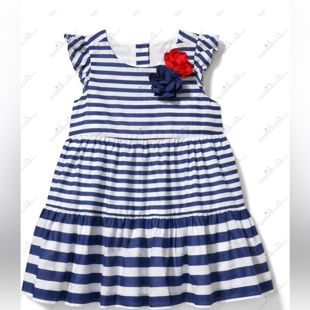 Janie and Jack Summer Dress Red White And Blue 4th of July Striped with headband